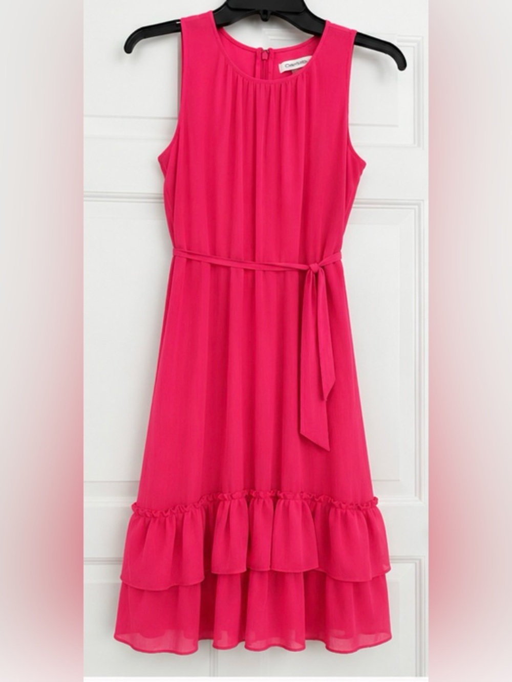 Calvin Klein Hot Pink Ruffle Midi Dress Size 2